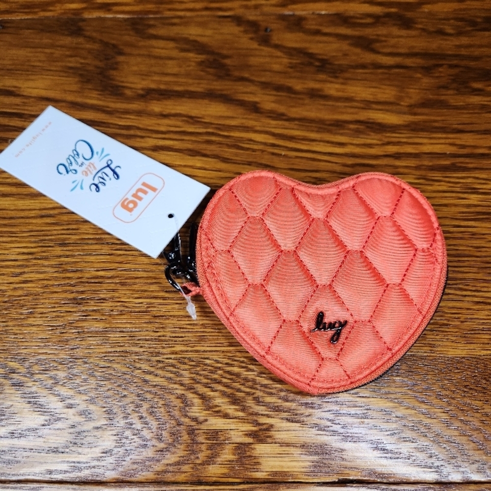 Lug Quilted Heart Coin Purse in papaya